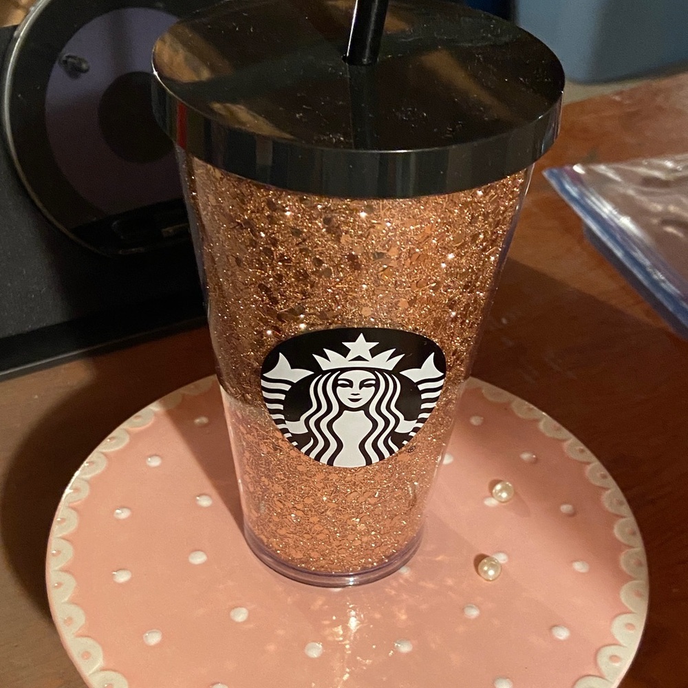 🆕 Starbucks Copper Glitter Tumbler with Black Lid